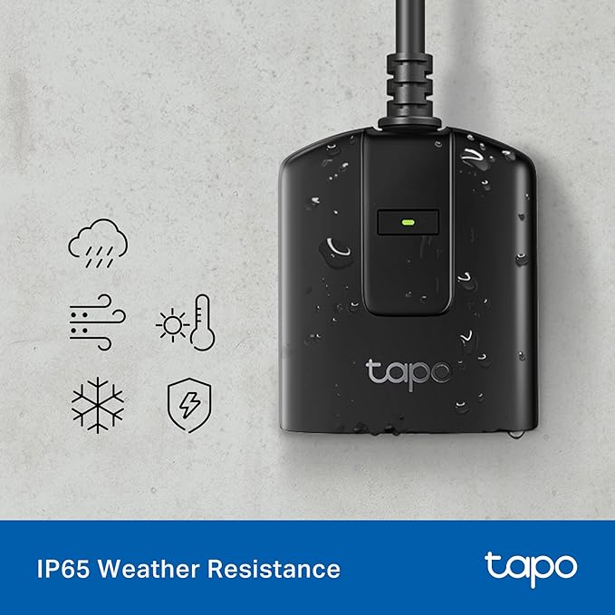 Tapo Outdoor Smart Dimmer Plug for Outdoor Lights, Matter, App Control, IP65 Weather Resistant, Works with Siri, Alexa, Google, ETL Certified, Energy Monitoring,150WLED/CFL, 2.4GHZ WiFi Only, P430M