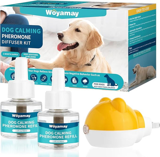 Dog Calming Diffuser - Dog Pheromones Calming Diffuser for Dog Anxiety Relief 3-in-1 Dog Pheromone Diffuser Kit with 1 Diffuser + 2 Refill 48ml Vial - 60 Days Pheromone Diffuser to Calm Dogs