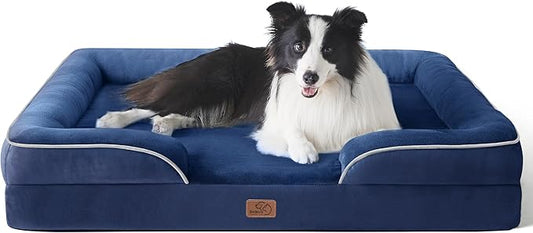 Bedsure Orthopedic Dog Beds Large Sized Dog - Washable Large Dog Cat Bed Waterproof, Comfort Dogs Couch Sofa with Washable Removable Cover, Pet Bed with Nonskid Bottom, Blue Navy, 35"