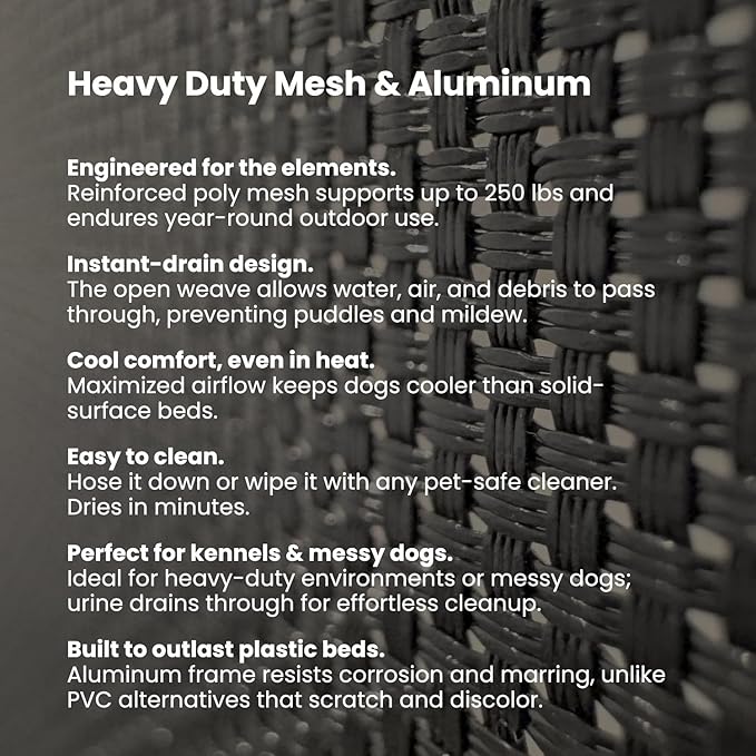K9 Ballistics Chew Proof Elevated Outdoor Cooling Cot Bed for XX Large Dogs - Virtually Indestructible, Preassembled, Withstands Aggressive Chewers - XXL, Black Mesh