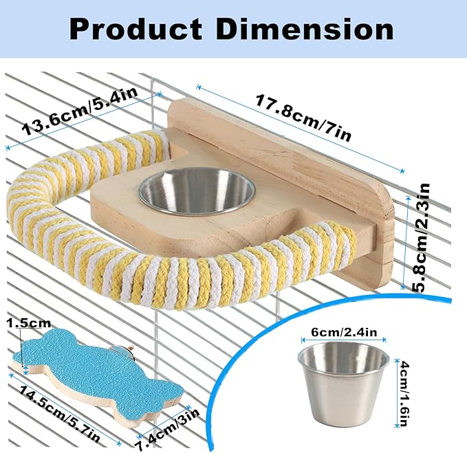 2PCS Parrot Perch Stand Toy,Bird perches for cage,Parrot Wood Platform,Bird Perch with Food Bowl,Bird cage Accessories