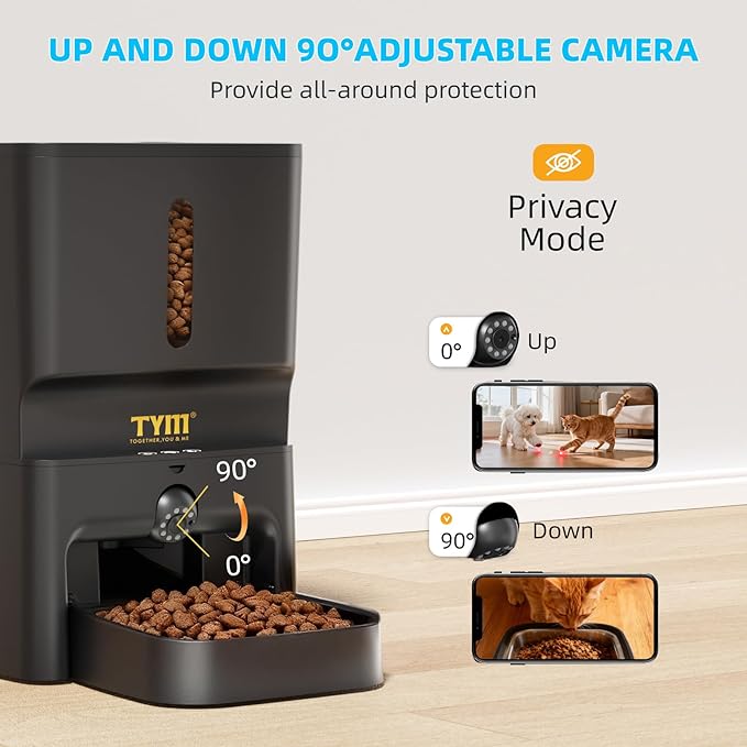 TYM 7L Automatic Cat Feeder with Controllable 2K 3MP Camera - 5G WiFi Pet Food Dispenser with APP Control Laser Interactive, Programmable Timed Feeding, Night Vision, Voice Communication