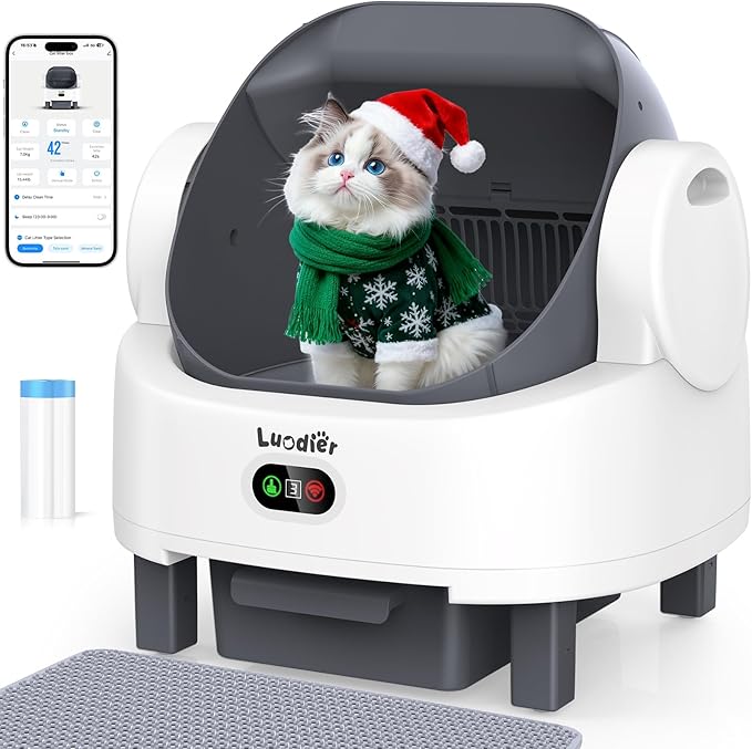 Self Cleaning Litter Box, Open-Top Large Automatic Cat Litter Box for Multiple Cats with Multiple Safety Sensor,APP Control, Odor-Free, Includes 1 Trash Bags 1 Litter Mat