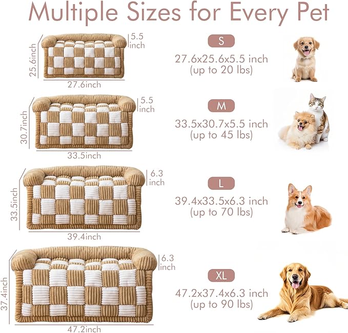 Dog Bed for Couch with Bolster, Comfy Couch Cover for Dogs Washable, Non-Slip Plush Furniture Protector, Calming Fuzzy Lounge Mat, Pet Sofa Accessories (Camel, X-Large)