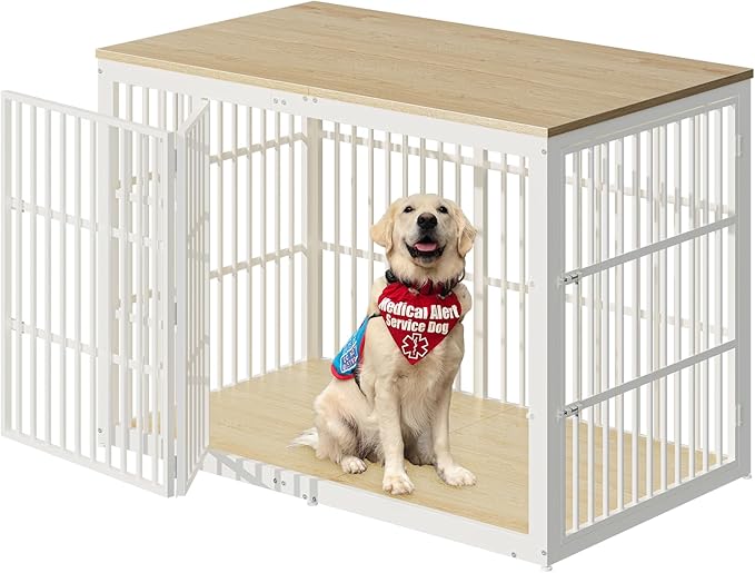 Lyromix 54" Dog Crate Furniture with Foldable Door, XXL Dog Crates for Large Dogs, Wooden Decorative Dog Cage Kennel Indoor End Table, Natural Beech