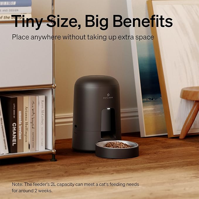 PETLIBRO Automatic Cat Feeder, Battery-Operated Automatic Cat Food Dispenser with 180-Day Life, AIR Cordless Timed Pet Feeder for Cats & Dogs, 2L Auto Cats Feeder, Black