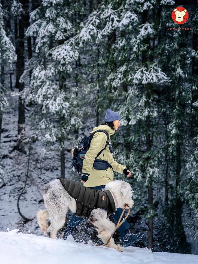 SPACE LION Dog Puffer Jacket, Down Winter Coat, Durable Outdoor Coat for Cold and Windy Conditions, Lightweight & Adjustable Fit Coats for Large Dogs, (Black, Size26/3XL)