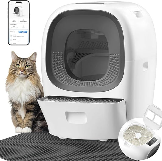 Self Cleaning Litter Box Auto Refill, Automatic Robot Litter Box for Multiple Cats, Hand-Like Rake Scooping/Odor Control System/6 x Safety Sensor/5G App Control, Large 80L Kitty Box Waste Disposal