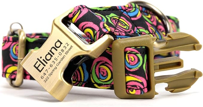 Personalized Dog Collar with Name and Phone Number Engraved,Adjustable Custom Puppy Collar,Organic Cotton Pet Collar for Small Medium Large Boy Girl Dogs