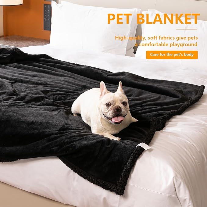 Waterproof Pet Blankets for Medium Dogs Small Cats Black Calming Pets Sherpa Blanket Fluffy Bed Sofa Couch Covers Puppy Leakproof Washable Cover for Warm-Black,M-57x40in