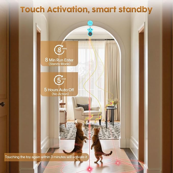 Interactive Cat Toys for Indoor Cats: 2 in 1 Laser Pointer Cat Toy with Automatic Flying Bird & Mouse Wand, Smart Motion Mode Adjustable Speed, USB Rechargeable Safe for Bored Kittens and Adult Cats