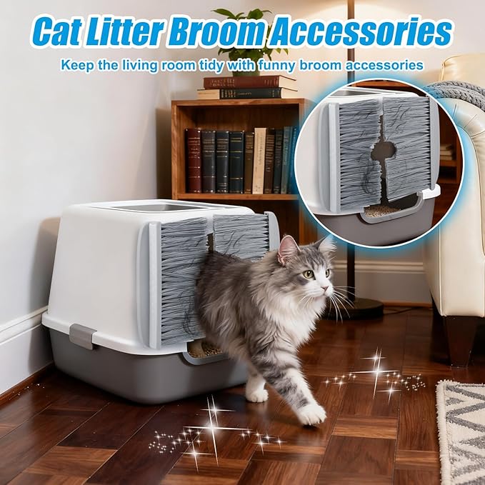 Mity rain Cat Litter Mat Broom for Litter and Cat Hair Remove, Easy to Clean Litter Box Accessories with Broom Design, Gift for People Who Love Cats