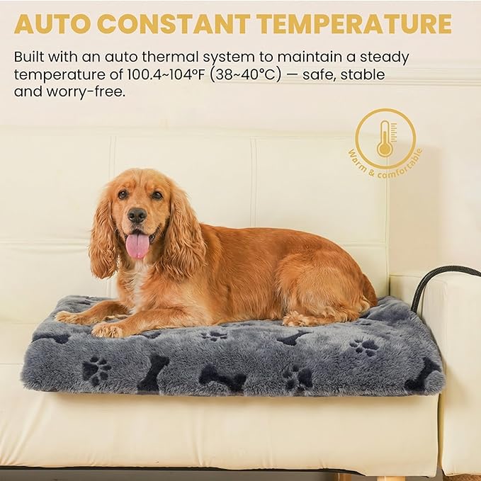 Heated Pet Pad for Dogs and Cats, Waterproof Heating Mat with Chew-Resistant Cord, Constant Warmth for Indoor & Covered Outdoor Use, Multiple Sizes and Colors (Grey, L: 26" × 20" × 1.3")