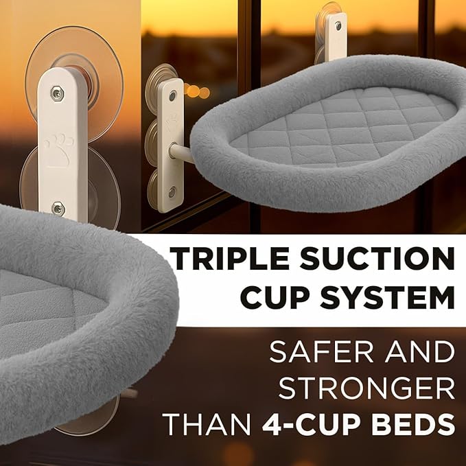 Cat Window Perch – Strong 6 Suction Cup Cat Hammock Bed That Holds up to 50 lbs with Washable Reversible Cover, Sturdy Metal Frame for Indoor, Window or Wall Mounted Perch (Gray)