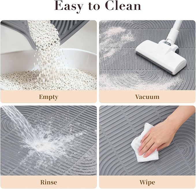 Mora Pets Cat Litter Mat, Extra Large 40" X 28" Silicone Litter Box Mats, Waterproof, Non-Slip, Scatter Control, Easy to Clean, Soft on Kitty Paws, XL, Grey