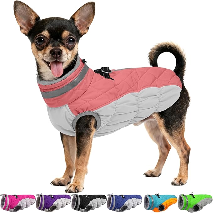 Dog Coats for Small Dogs, Puppy Coat, Warm Winter Jacket, XS Dog Coat with Harness Built in, Waterproof Pet Cold Weather Coats, Puppy Winter Clothes Snowsuit Chihuahua Maltese,Pink,XS