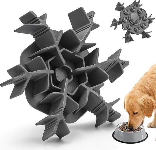 Slow Feeder Insert Dog Bowls, Extra Slow Cuttable 4.7-7in with Upgraded Lip for Dog Bowl Non-Slip Silicone Large Medium Size Dogs Anti-Chocking Feeding Pad 9XL Suction Cups for Metal Glass Bowls Grey
