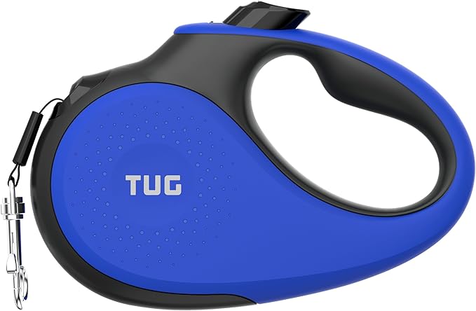 TUG Tiny 360° Tangle-Free Retractable Dog Leash with Anti-Slip Handle | 10 ft Nylon Tape | One-Handed Brake, Pause, Lock (Blue)