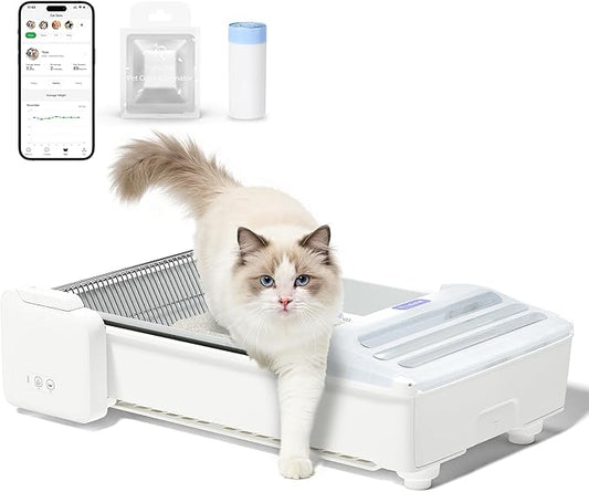 Self Cleaning Litter Box, 2025 Upgraded Open-Top Automatic Cat Litter Box for Multiple Cats, Weight Sensors Safety Protection/App Control/Odor Control/Easy Clean (White)