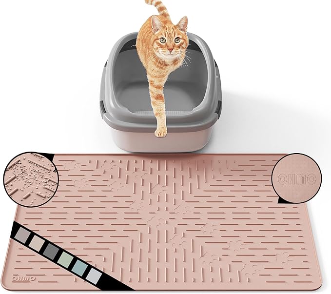 OHMO Cat Litter Mat Large Trapping Mat Premium Silicone Rubber 23.5x16 Coral, Waterproof and BPA Free Kitty Litter Box Mat, Easy to Clean and Keeps The Floor Tidy