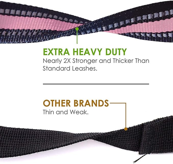 JSXD Dog Leash,5 FT Heavy Duty Double Handle Dog Leash with Comfortable Padded and Reflective,Rope Dog Leashes for Small,Medium,Large Dogs (Wide-Pink)