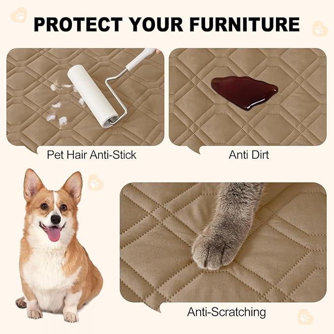 Smiry Waterproof Dog Blanket, 52x82 Inch Soft Pet Bed Cover Reversible, Washable Sofa Couch Furniture Protector for Small Medium Large Dog Puppy Cat, Geometric, Camel/Beige