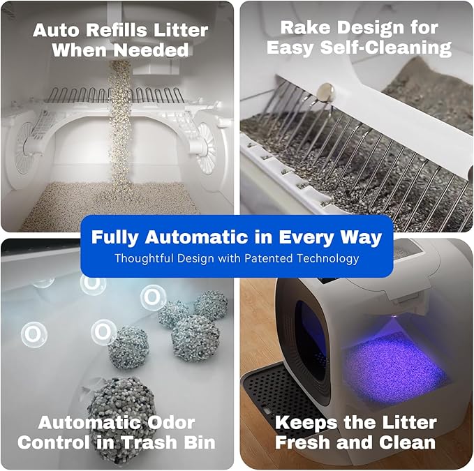 80L Auto Refill Self-Cleaning Litter Box AI Self-Refilling Robot Automatic for Multiple Cats(3-20lb) - Rake Design ScoopFree, Safety Sensors, Anti-Leakage, Odor Control, 5G WiFi App, XL