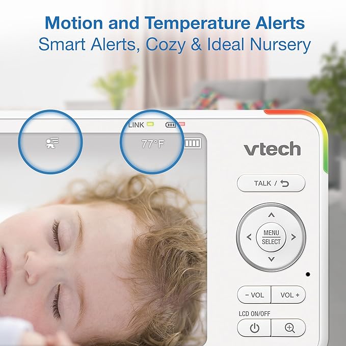 VTech 5.5" IPS Screen 720P Video Baby Monitor with Camera and Audio, Pan-Tilt-Zoom, Night Light, 2-Way Talk, Lullabies, Soothing Sounds, Long Battery Life, No WiFi: Advanced HD Plus