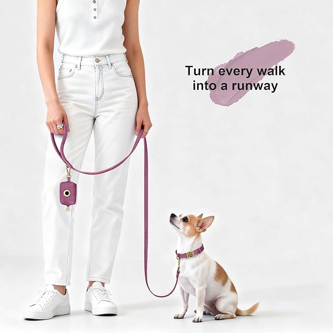 Didog Soft PU Leather Dog Collar, Stylish Quick Released Dog Collars for Small Dogs, Easy Clean Adjustable Pet Collar for Daily Walking, Purple, S Fit 10-16" Neck