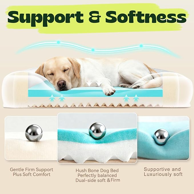 XL Orthopedic Dog Bed for Large Dogs with Cooling Gel Memory Foam and Egg Crate Foam Waterproof, 42inch Pet Couch with Removable Washable Cover and Bolster Side for Extra Breed Pets