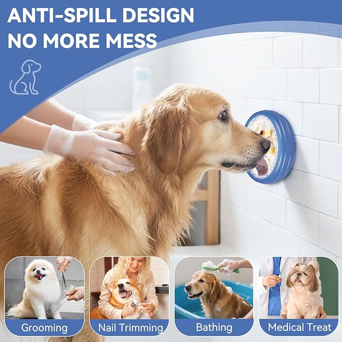 Dog Lick Bowl, Animire Freeze Lick Mat for Dogs, Non-Slip Slow Feeder Licking Bowl Enrichment Treat for Distraction Anxiety Relief, Food Grade Silicone, Dishwasher Safe(Dark Blue,L)