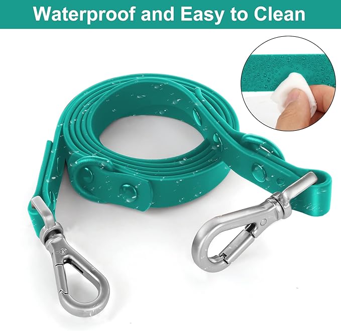 Wisedog Waterproof Dog Leash – 5ft/6ft Adjustable with 2 Metal Swivel Hooks, Easy to Clean Dog Leashes for Small, Medium, Large Breed Dogs (Emerald Green,L)