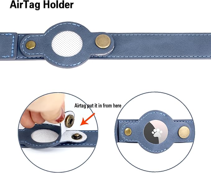 AirTag Dog Collar for Medium Dogs - Soft Leather Dog Collar with Apple AirTag Holder and Metal Buckle - Smart Tracker GPS Apple Air Tag Pet Collars(Navy Blue, M)