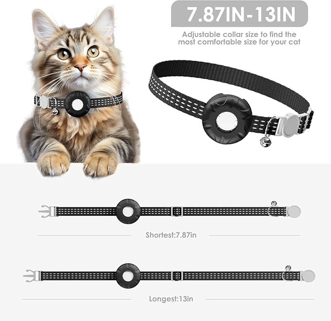 Cat Tracker,Pet Tracker for Cats Compatible with Apple Find My App(Only iOS),Waterproof Tracker Cat Collar with Safety Elastic Buckle,No Monthly Fee,Works with Any Collar (Black)