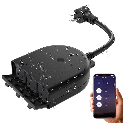 TESSAN Outdoor Smart Plug Waterproof, 2.4GHz WiFi Only, WiFi Smart Outlet with 3 Individual Sockets Compatible with Alexa and Google Home, Remote Control and Timer Function