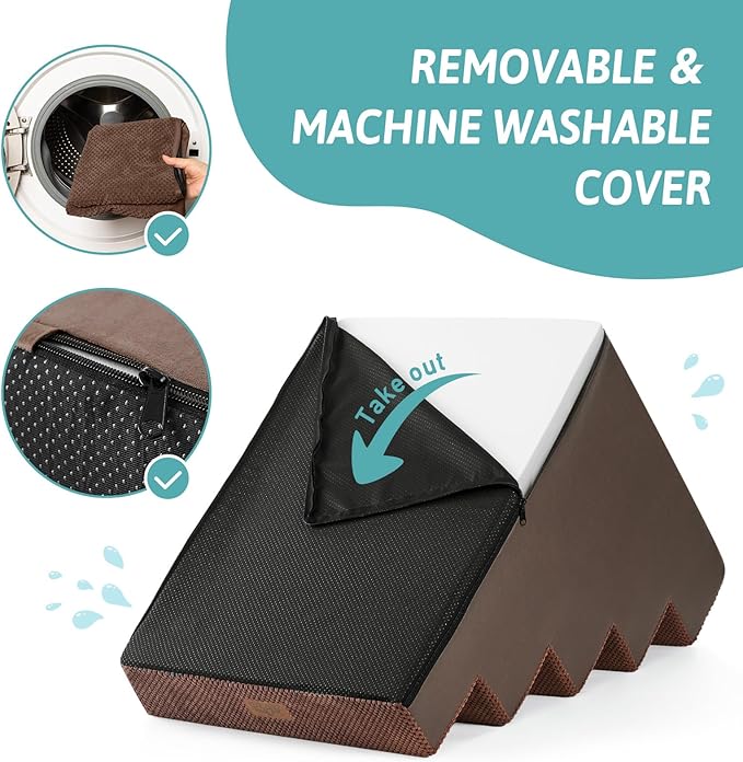 Dog Stairs for Small Dogs 5-Step, 19.7" Extra Wide Right-Angle Pet Stairs for Couch and Beds, Anti-Slip Dog Steps for Old Cats and Lowrider, 19.7x29.5x23.6 inch, Brown