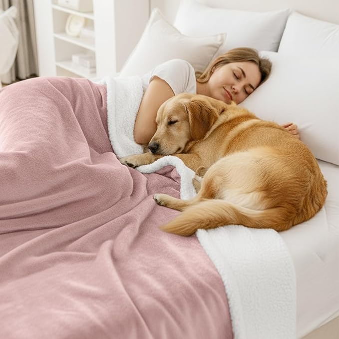 Smiry Waterproof Blanket Throw for Large Dogs, Soft Reversible Dog Blanket for Sofa Couch Bed, Washable Leakproof Sherpa Fleece Furniture Couch Protector(60"x80", Pink/White)