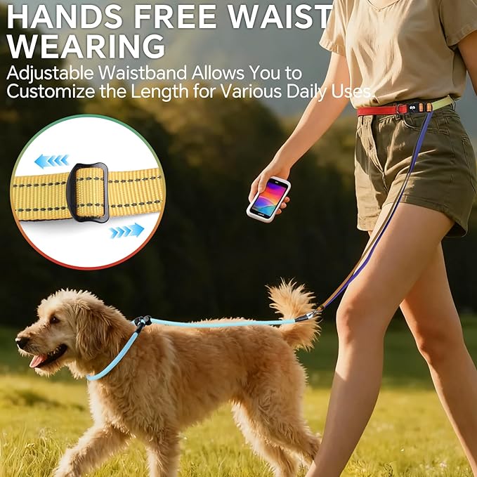 QQPETS Adjustable Slip Lead Dog Leash, Hands Free Waist Leash for Dog Walking, Reflective Training Lead with 360° Swivel Anti-Tangle, 4-7 ft Length for All Breeds