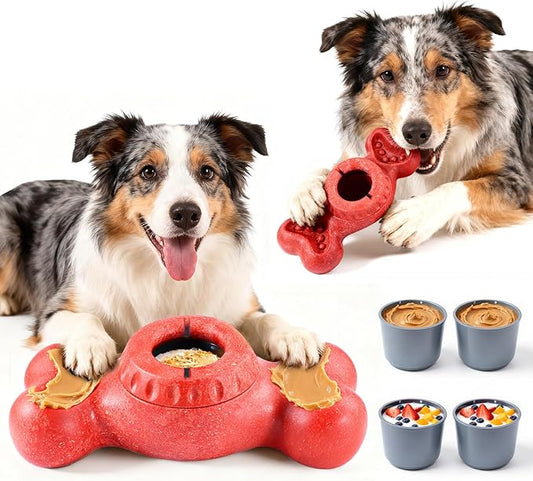 Freeze Bone for Dogs - Frozen Treat Chew Dog Toy for Aggressive Chewers to Keep Them Busy, Ice Cream Holder Freezebone with Mold Cups, Fillable Cognitive Licking Toy, Red