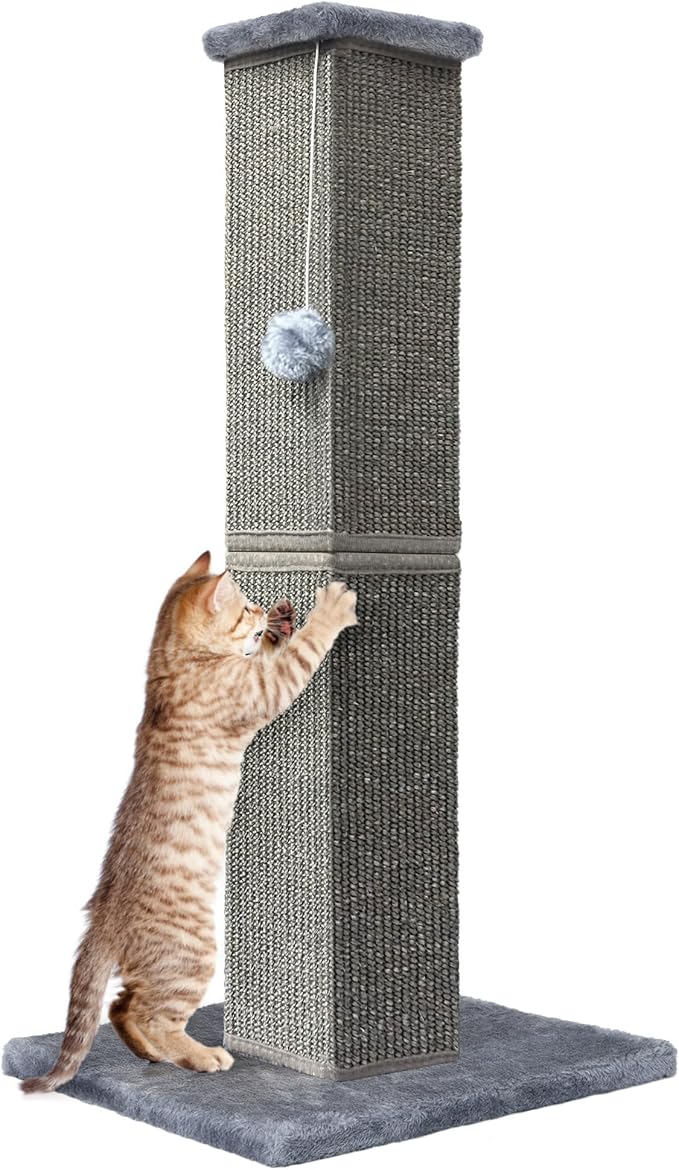 Cat Scratching Post 32 Inch for Indoor Large Cats and Kitten, Nature Sisal Tall Cat Scratch Post, Sisal Cat Scratcher Improve Cat's Scratching Habits and Protect Your Furniture, Dark Grey
