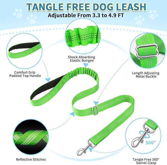SlowTon No Pull Small Dog Harness and Leash Set, Puppy Soft Vest Harness Neck & Chest Adjustable, Reflective Lightweight Harness & Anti-Twist Pet Lead Combo for Small Medium Dogs (Green-Front Clip,XS)