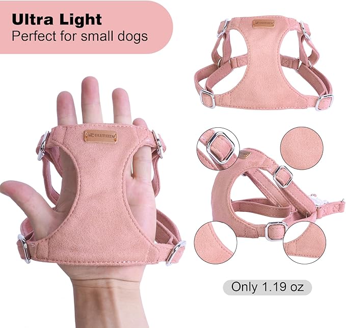 Dog Harness and Leash Set, XXS No Pull Adjustable Puppy Harness with Multifunction Pink Dog Leash and Dog Collar, Soft No Choke Escape Proof Pet Harness Vest for Small Dogs and Cats (Pink, M)