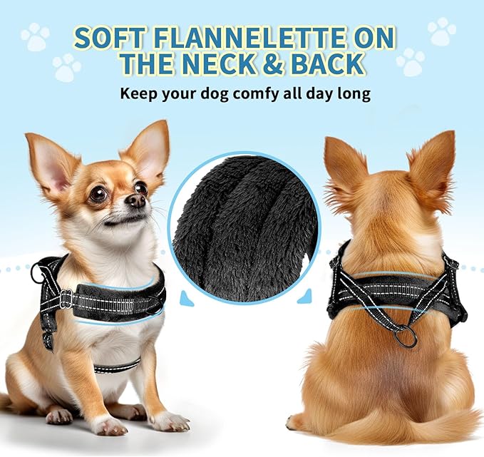 SlowTon No Pull Small Dog Harness and Leash Set, Puppy Soft Vest Harness Neck & Chest Adjustable, Reflective Lightweight Harness & Anti-Twist Pet Lead Combo for Small Medium Dogs(B,L)