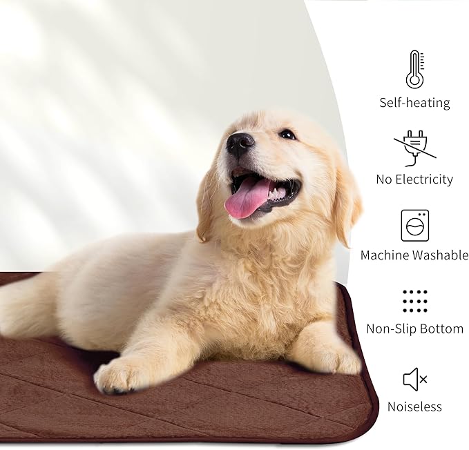 NWK Fluffy Self Warming Cat Mat, Cat Blanket, Thermal Dog Mat, Washable, Non-Slip Bottom for Sofa & Crate & Kennel & Car Seat (Coffee Brown, Large (35'' X 23'' X 0.4''))