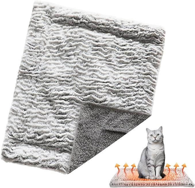 Self Warming Pet Bed Mat - Double Sided Soft Plush Pad | Machine Washable Thermal Cat Blanket, Non Slip Puppy Cushion | Winter Heated Sleeping, Reversible Indoor Outdoor Comfort