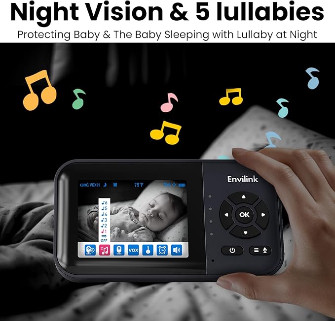 Smart Baby WiFi Monitor with App, 1080P Baby Camera, AI Detection, 2-Way Talk, Night Vision, VOX Mode, 5 Lullabies, 1200ft Long Range 2.8" LCD Display for Home Use