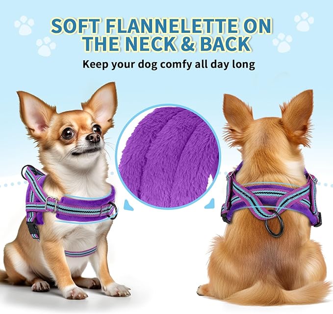 SlowTon No Pull Small Dog Harness and Leash Set, Puppy Soft Vest Harness Neck & Chest Adjustable, Reflective Lightweight Harness & Anti-Twist Pet Lead Combo for Small Medium Dogs (PU-Front Clip, S)