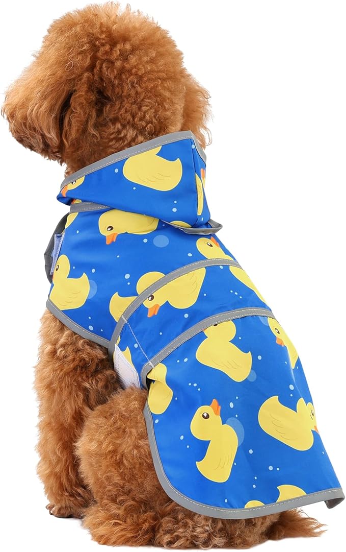 Dog Raincoats for Small Dogs Puppies Waterproof Hooded Rain Jacket with Reflective Strips Leash Hole & Poncho Adjustable Fit (ShinyDuck,S)