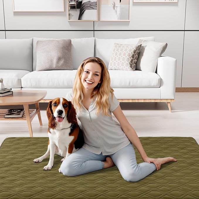 Smiry Waterproof Dog Blanket, 82x102 Inch Soft Pet Bed Cover Reversible, Washable Sofa Couch Furniture Protector for Small Medium Large Dog Puppy Cat, Geometric, Green/Navy