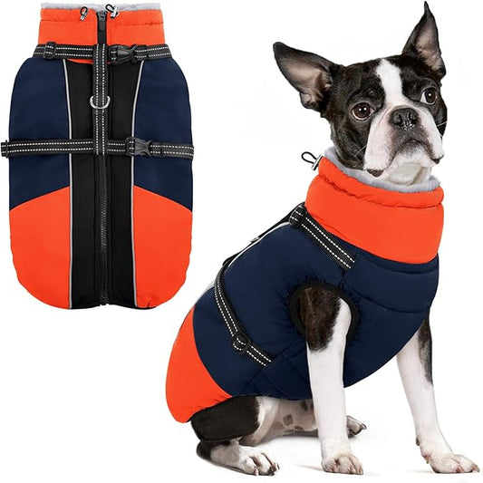 SUNFURA Dog Coat for Small Dogs, Warm Dog Winter Jacket with Harness Built in, Waterproof Pet Snow Jacket Fleece Cold Weather Coats for Puppy Chihuahua, Maltese, Blue XS